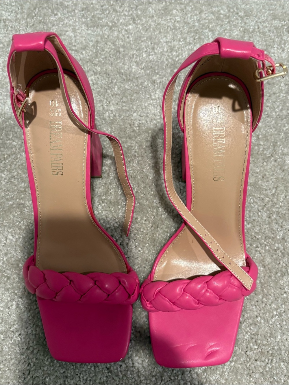 Dream Pairs Hot Pink Braided Strap Block Heel Sandals, Women’s Size 10